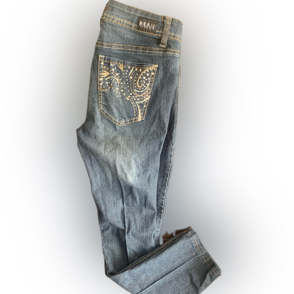 Pre Owned Women's Junior Beau Dawson Jeans Embroidered Decorated Pockets Sz 6